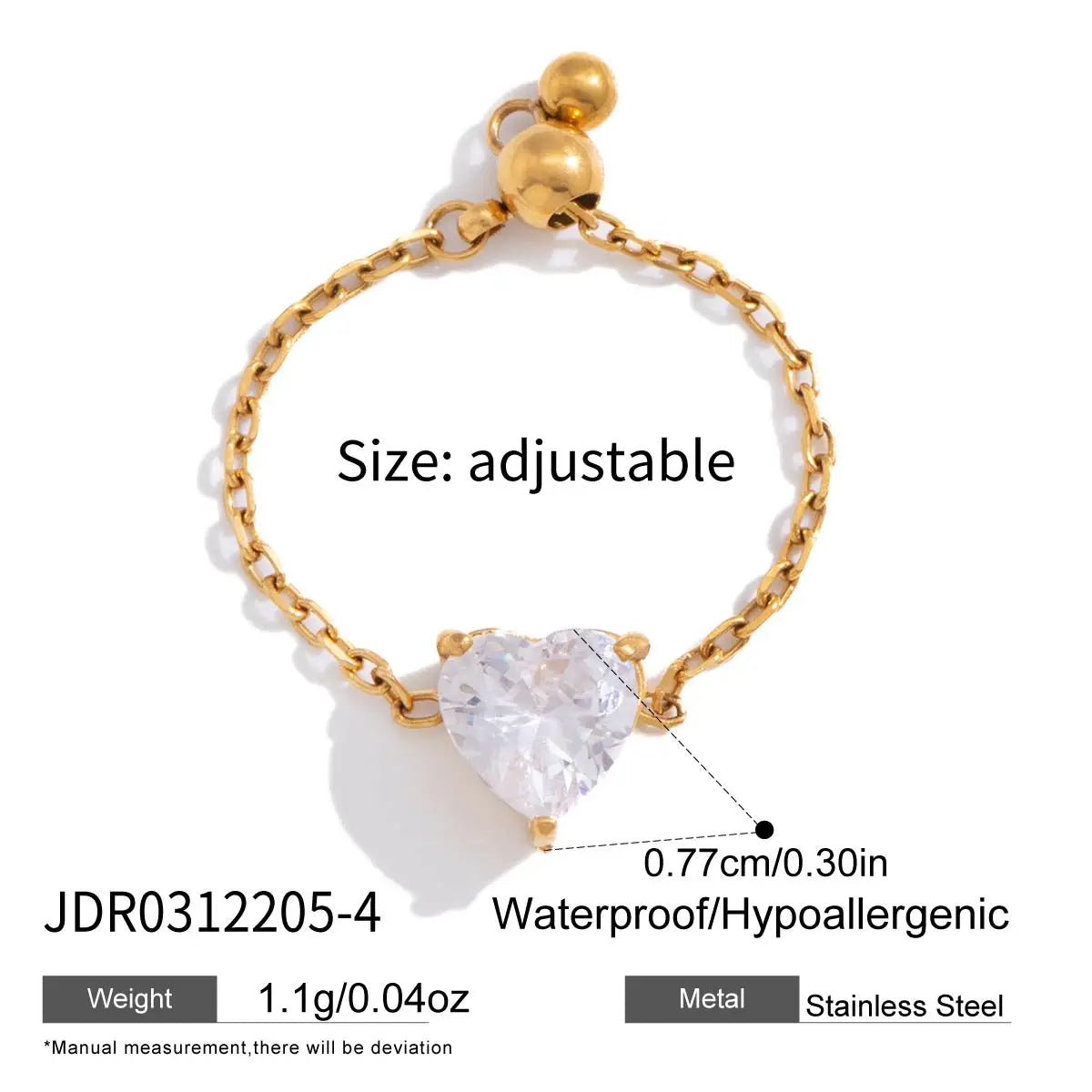 KIKA Delicate Geometric Zircon Adjustable Rings  18K Gold PVD Plated Stainless Steel 316L