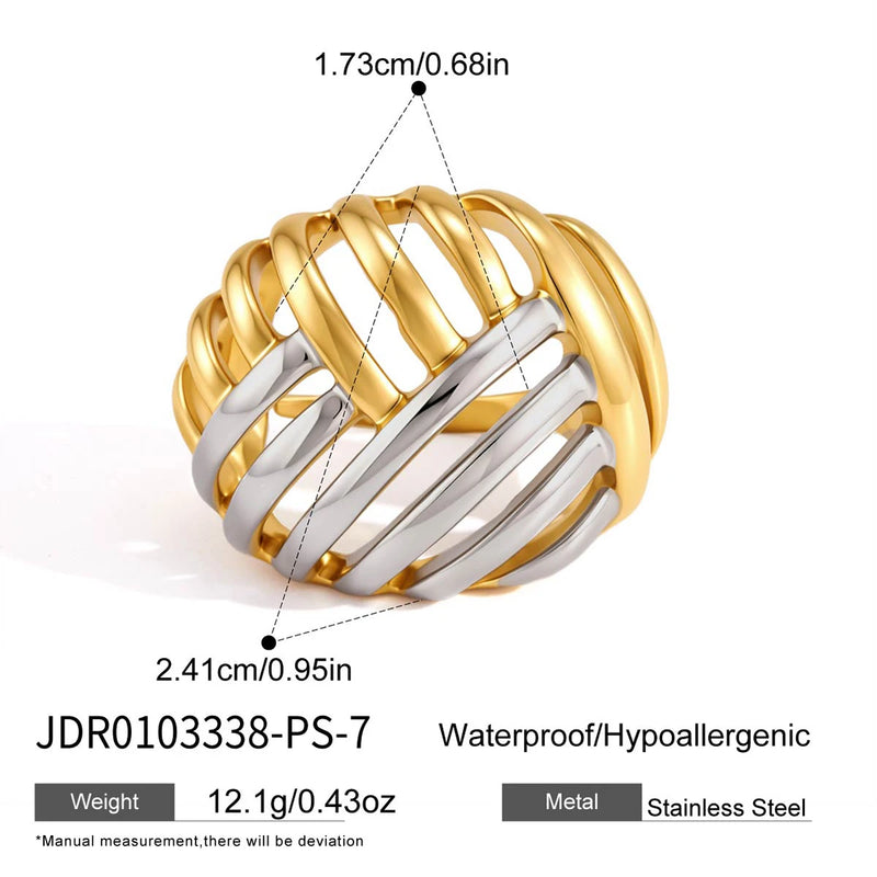 KIKA Size 7 Chunky Mixed Color Hollow Ring  PVD Plated Stainless Steel 316L