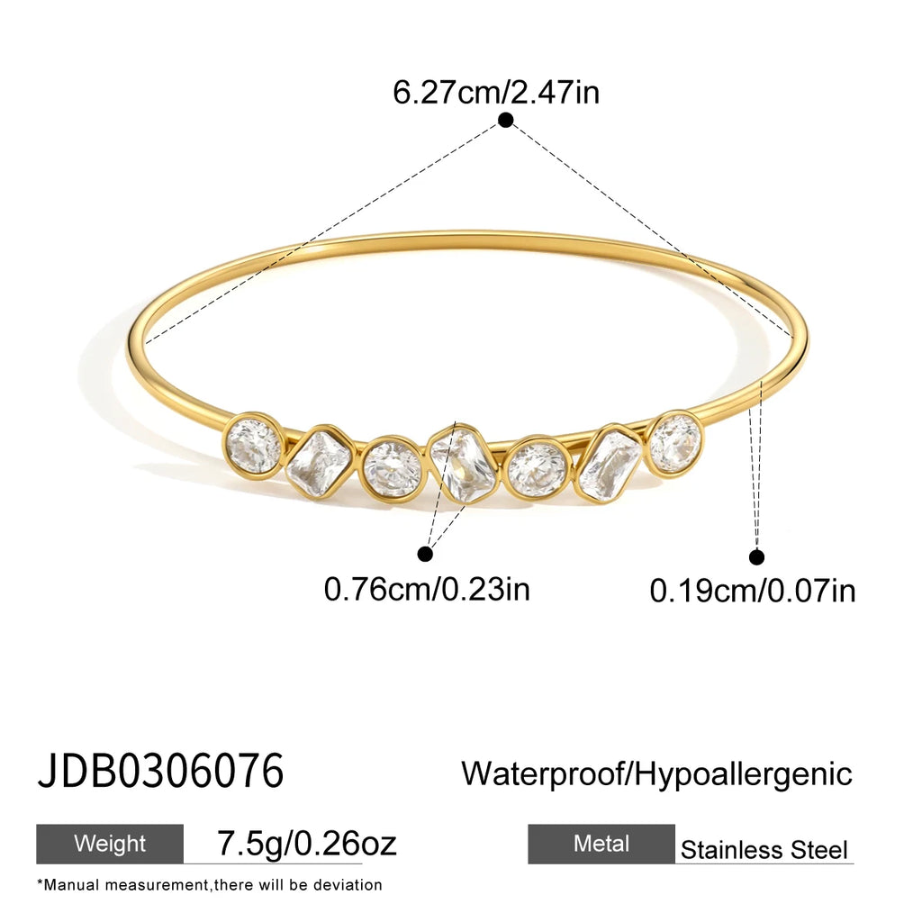 Kika Delicate Geometric Cubic Zirconia Bangle 18K Gold PVD Plated Stainless Steel 316L