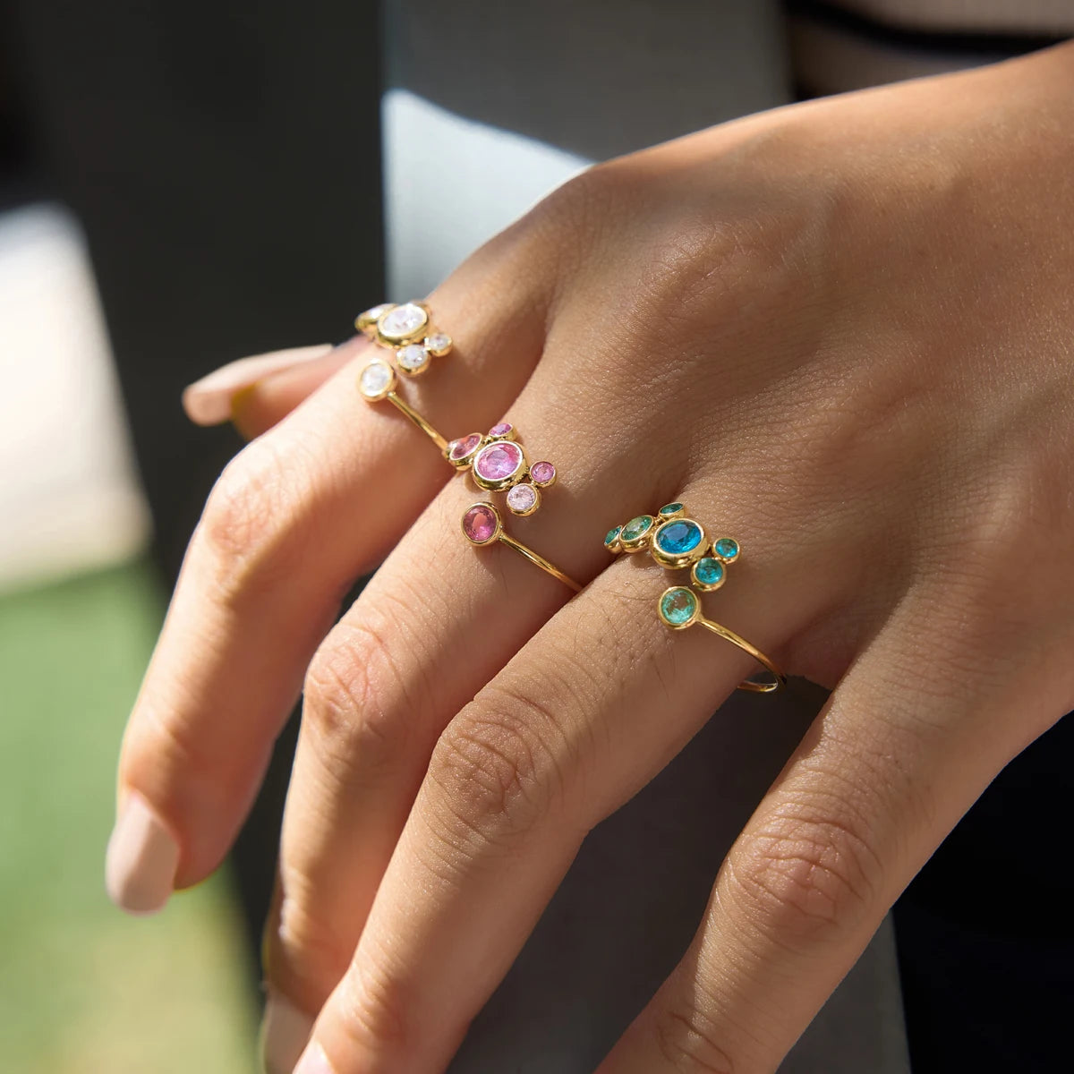 KIKA Multicolor Round Zircon Open Rings 18K Gold PVD Plated Stainless Steel 316L