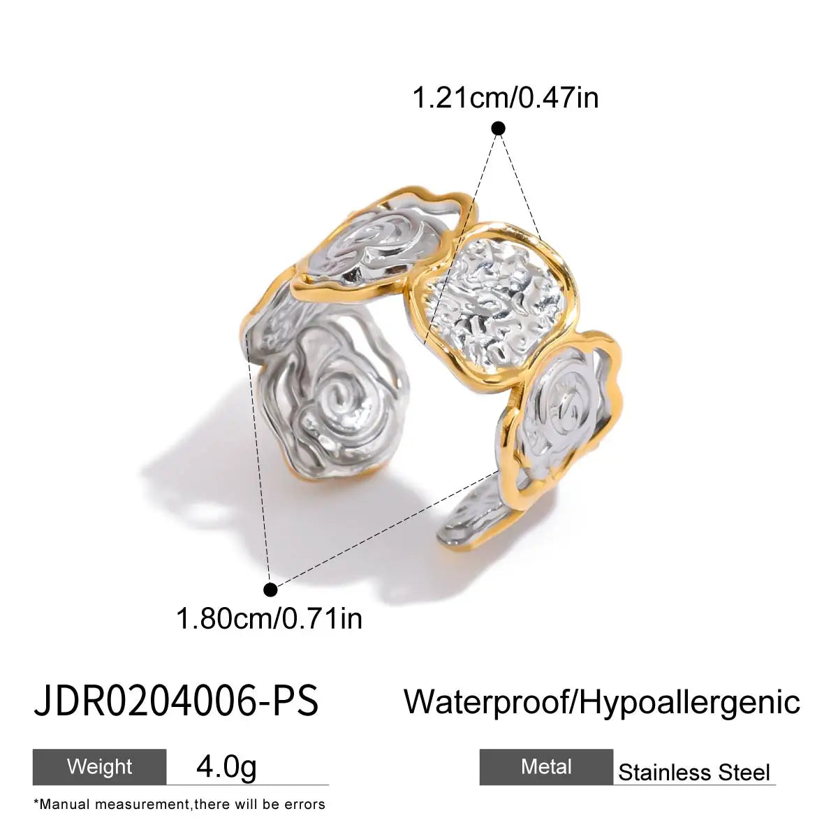 KIKA Minimalist Stainless Steel 3216L Two tone Hollow Flower Ring Stackable Texture Ring