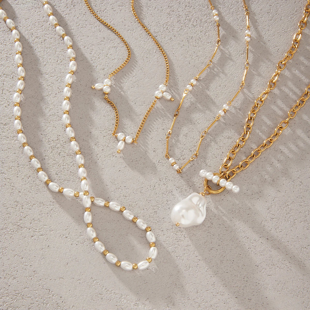KIKA Elegant Imitation Pearl Necklace Minimalist 18K Gold PVD Plated Stainless Steel 316L