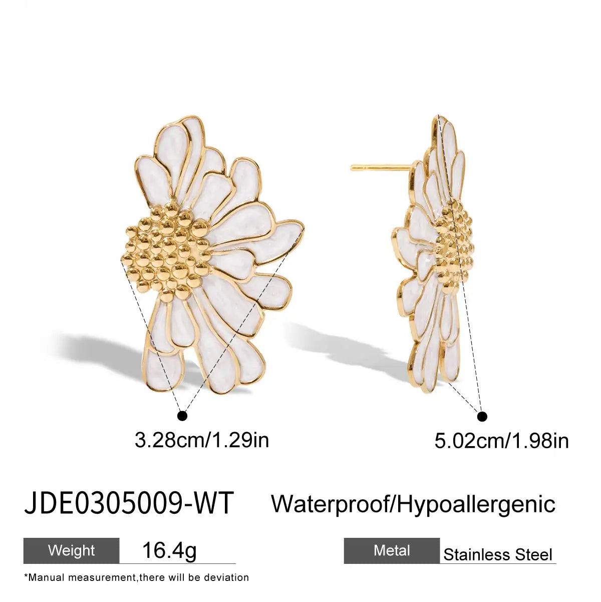 KIKA Vintage Square Red Double Color Drip Oil Ears Studs18K PVD Stainless Steel 316L Gold Color Irregular Drip Oil
