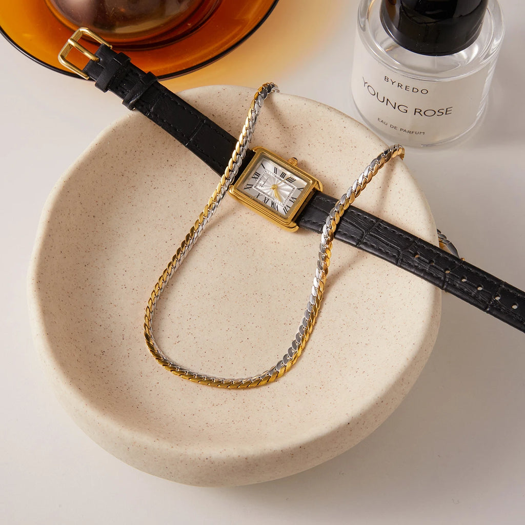 Cuban chain necklace in embossed of gold and silver blocks