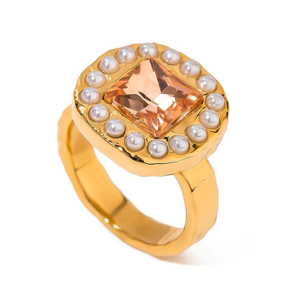 Kika Tarnish Free Chic Cubic Zirconia Adjustable Stainless Steel Ring 18k Gold Plated Finger Jewelry Korean Women