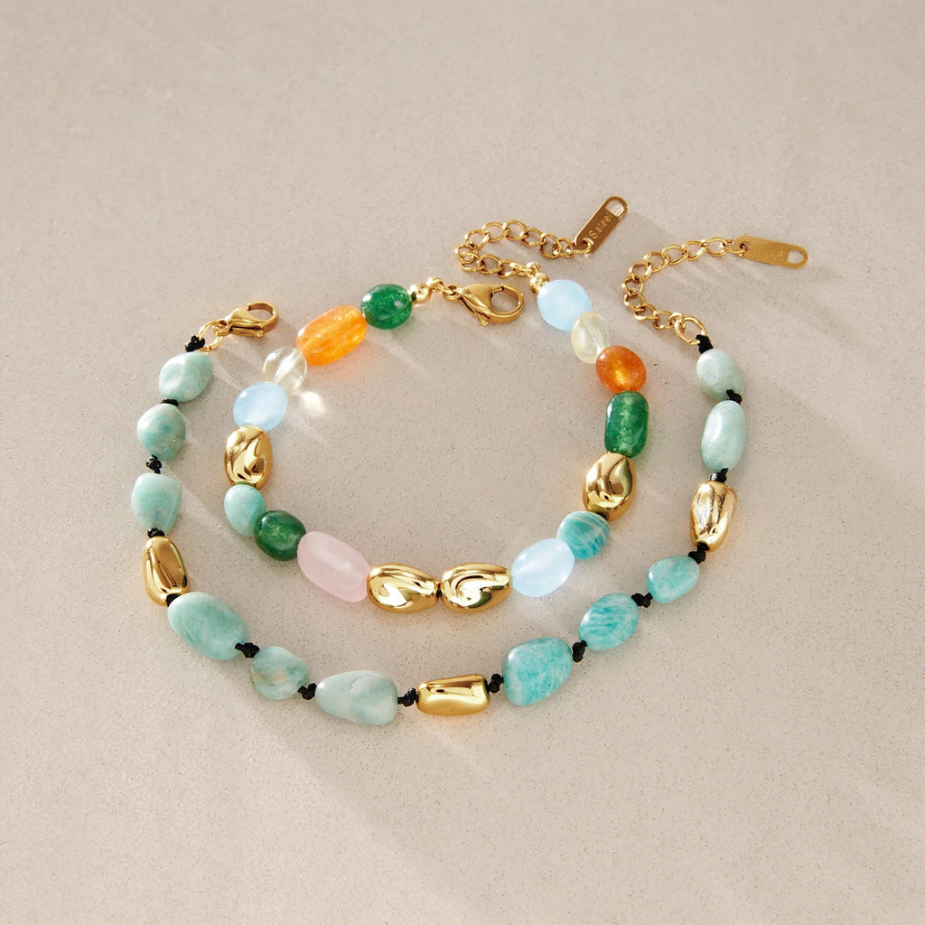 KIKA Elegant Natural Stone CCB Beads Bracelet For Women Minimalist 18K Gold Plated Stainless Steel Bracelet Fashion Jewelry