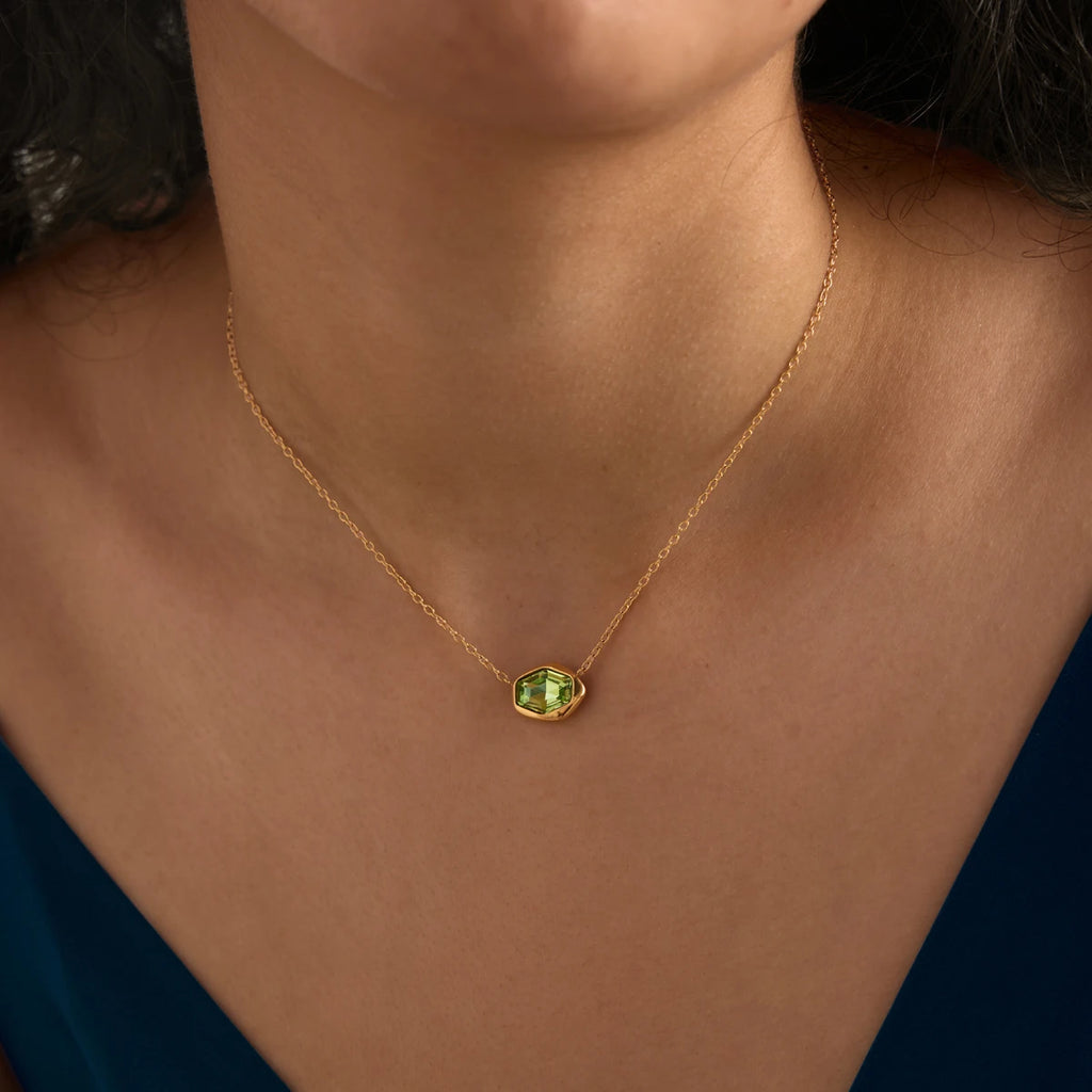 KIKA Geometric Glass Stone Pendant Necklace PVD 18K Gold Plated Stainless Steel 316L