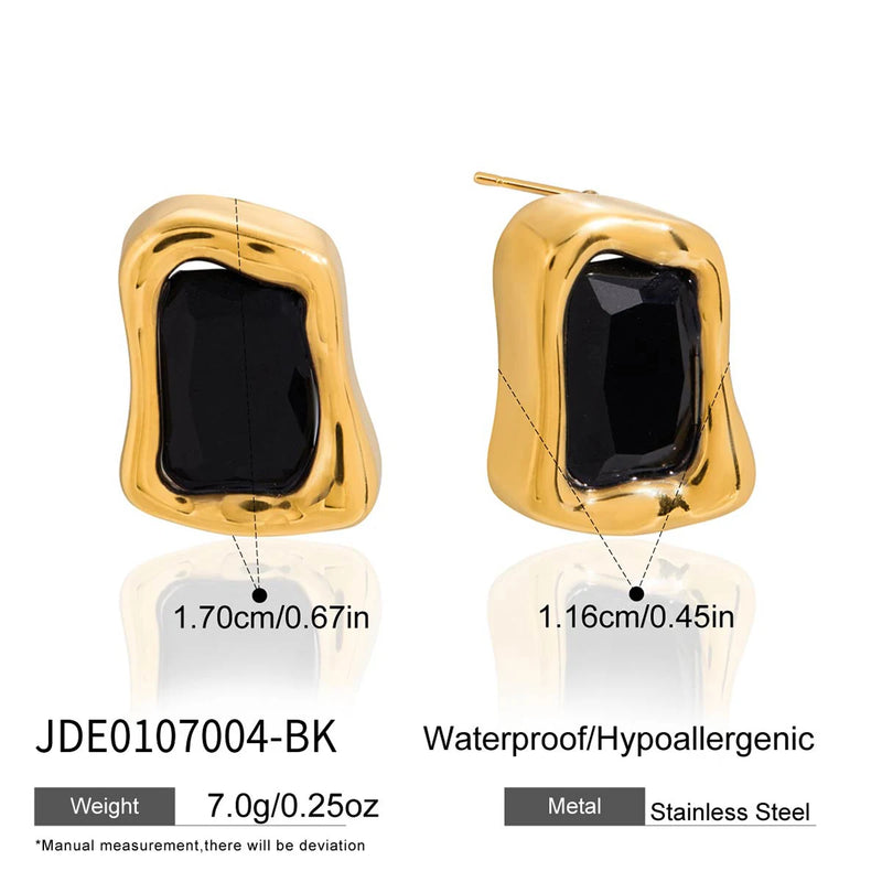 KIKA Minimalist Classic PVD Plated Inlay Zircon Square Irregular Earrings Hypoallergenic Stainless Steel 316L