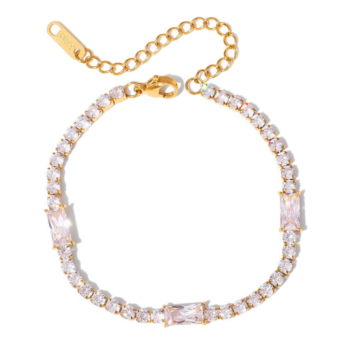 Kika Geometric White Water Droplet Heart Zircon Chain Tennis Bracelet