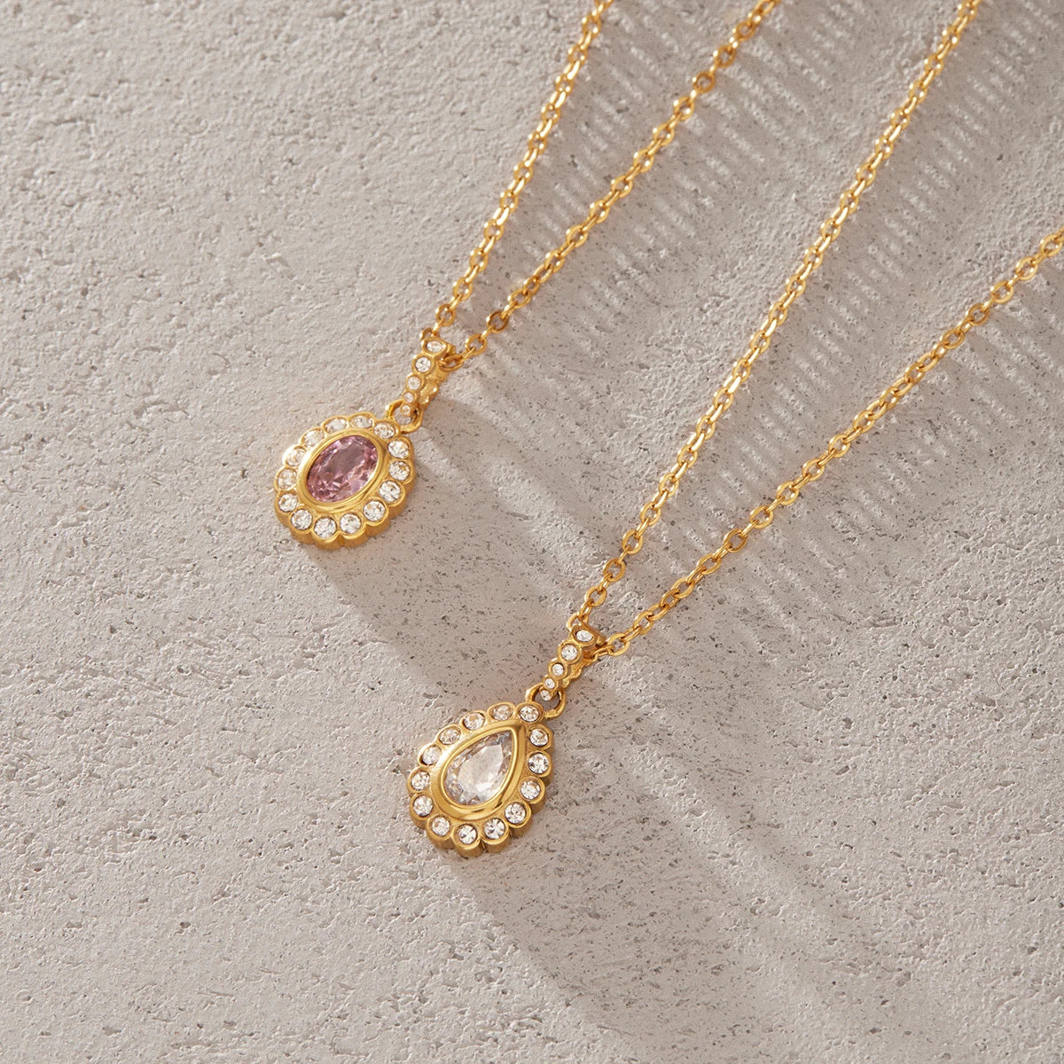 KIKA White Pink Zircon Pendant Necklace PVD Plated Stainless Steel 316L