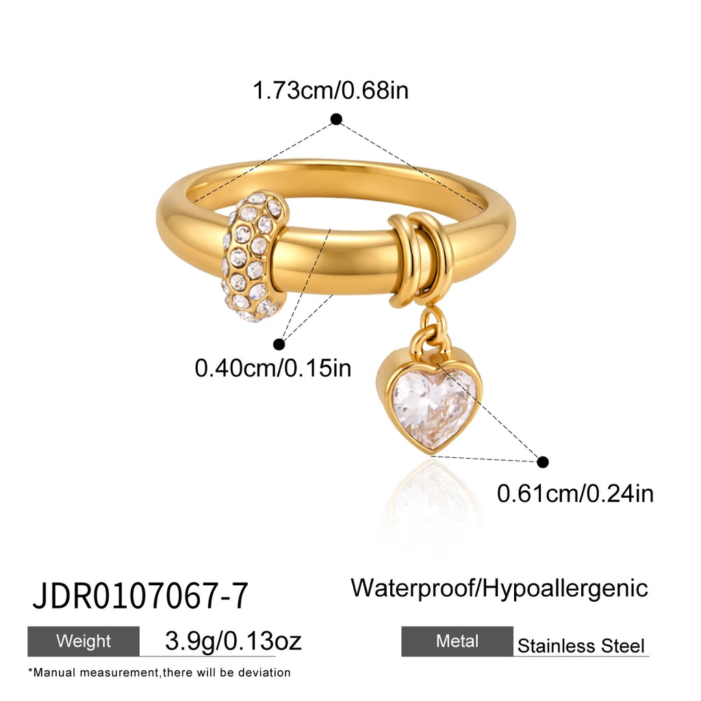 KIKA Zircon Heart Water Drop Little Charm Rings For Women Minimalist 18K Gold PVD Plated Stainless Steel Rings Fashion Jewelry