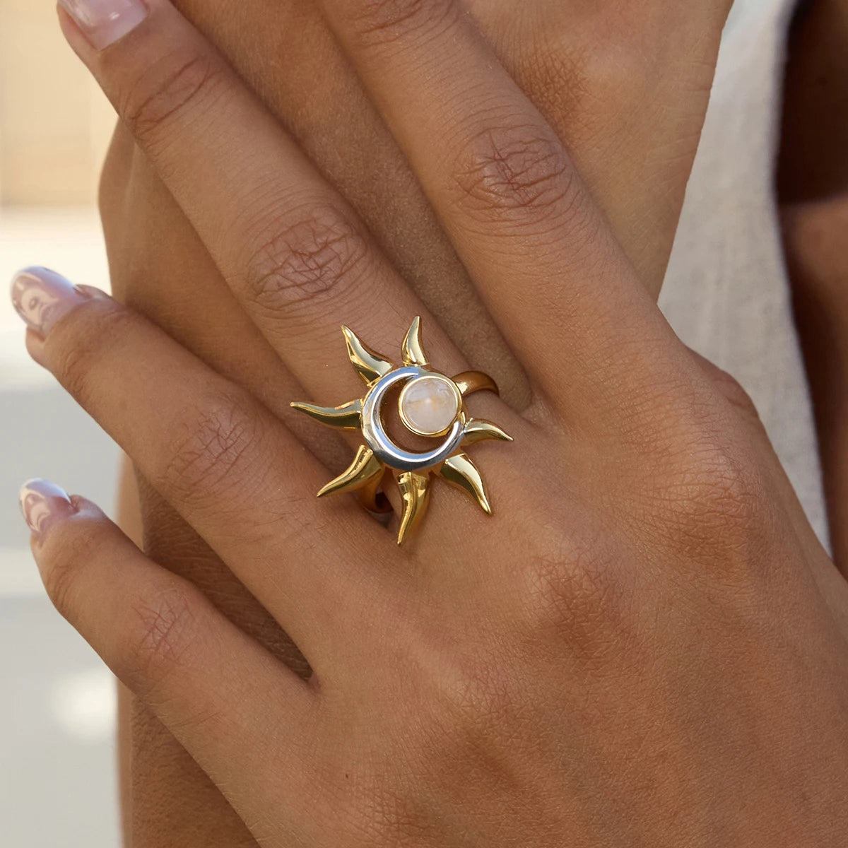 Two-Tone Moonstone Sun Ring