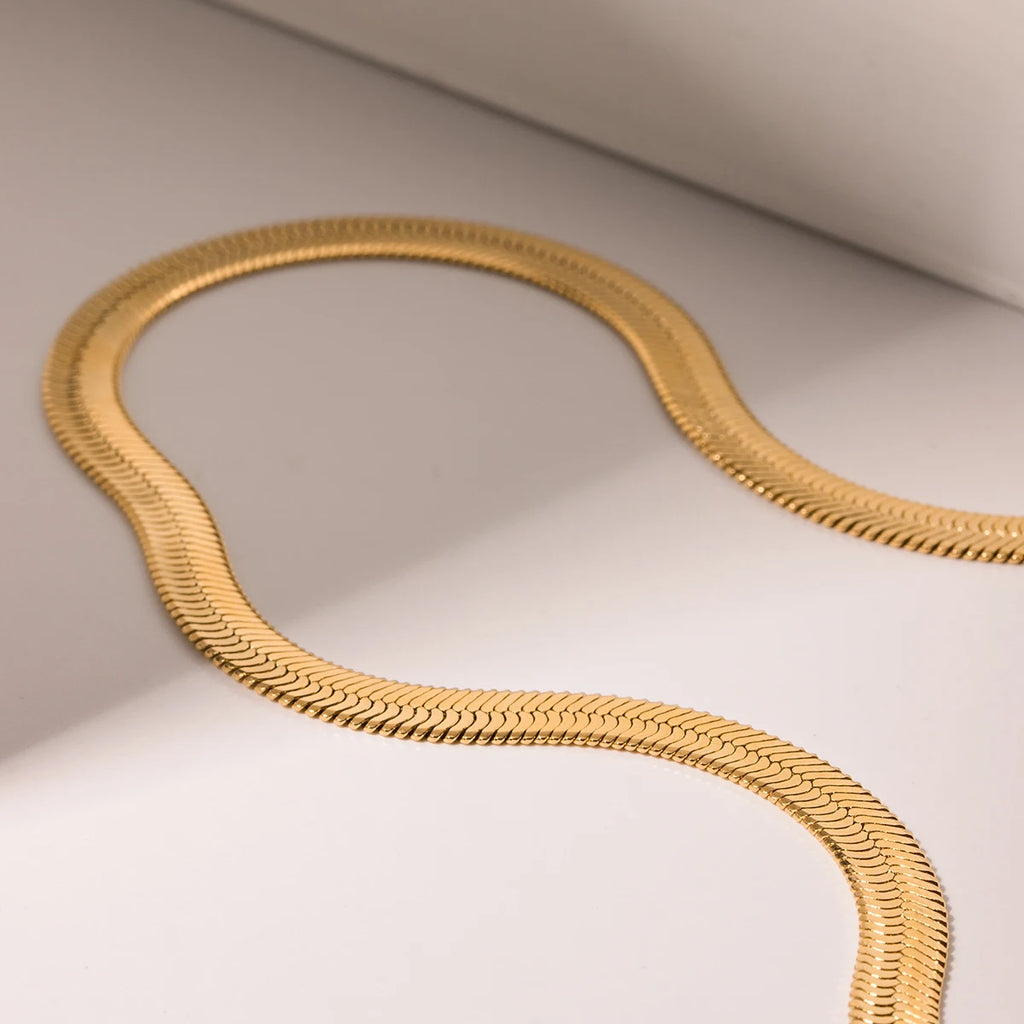 Kika Minimalist Stainless Steel Flat Snake Chain Necklace