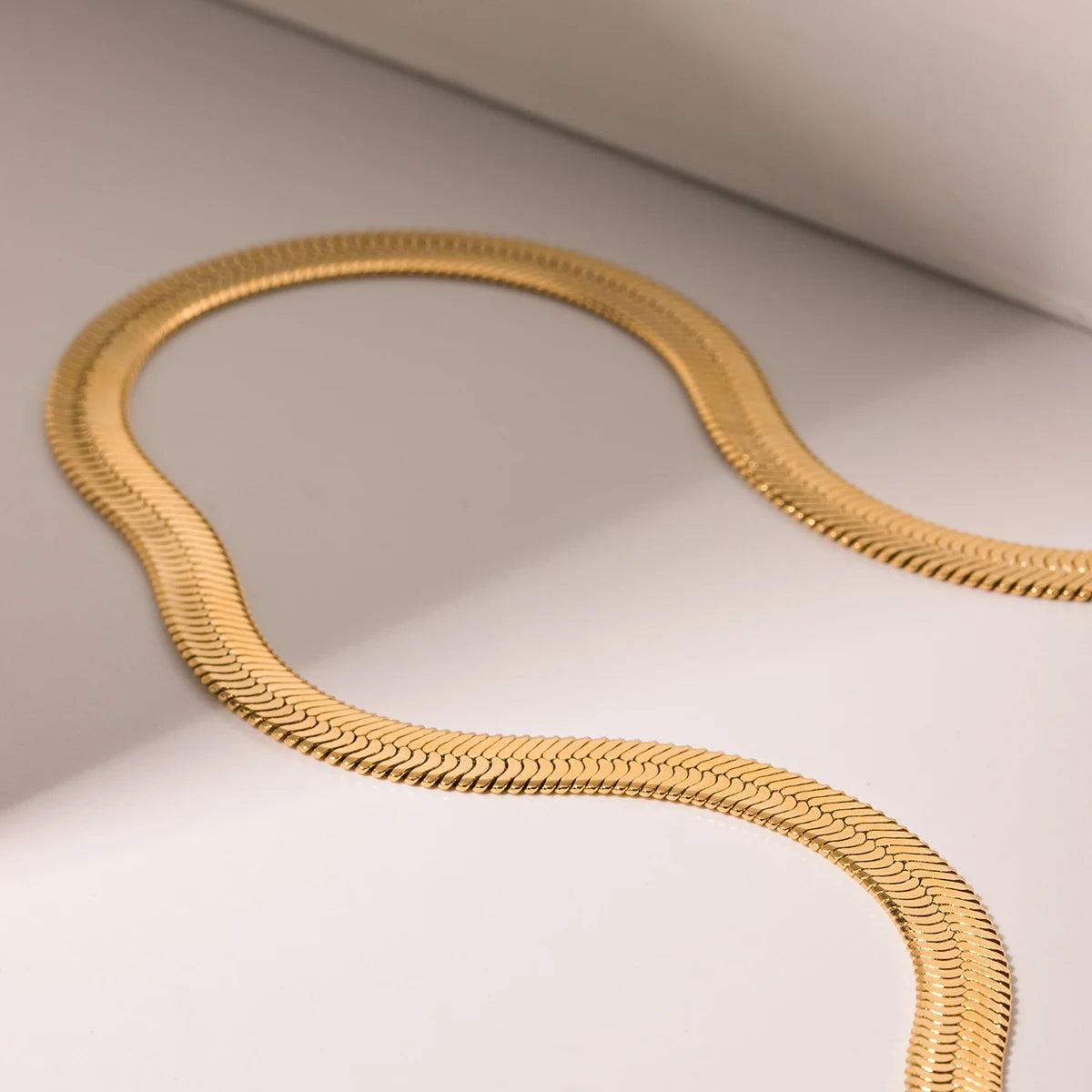 Kika Minimalist Stainless Steel Flat Snake Chain Necklace