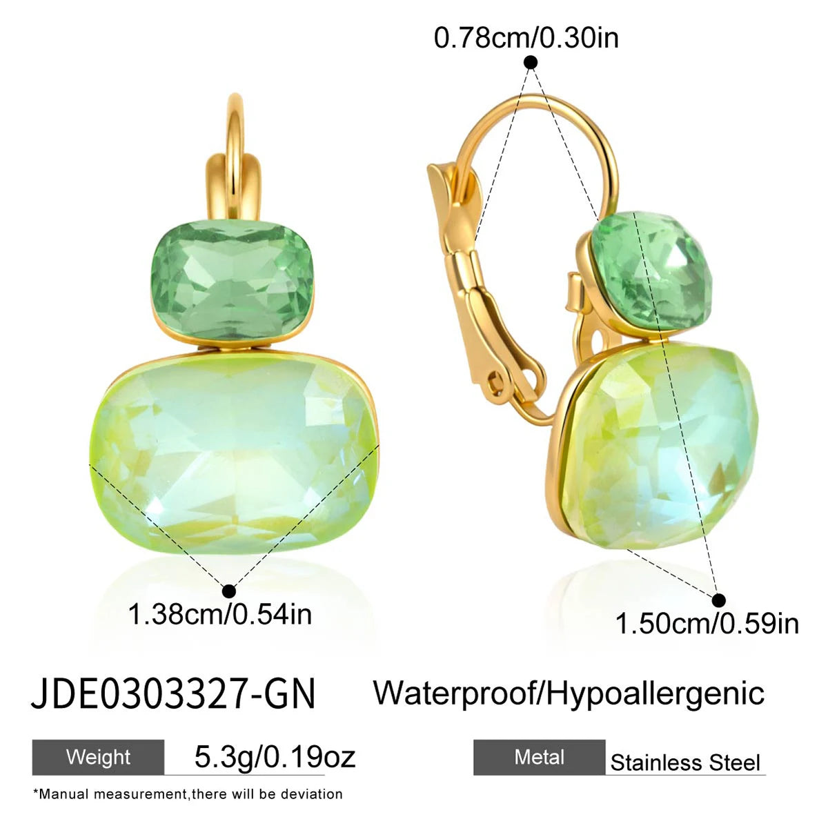 KIKA Delicate Blue White Colord Square Double-Layer Zircons Earrings  PVD Gold Plated Stainless Steel 316L