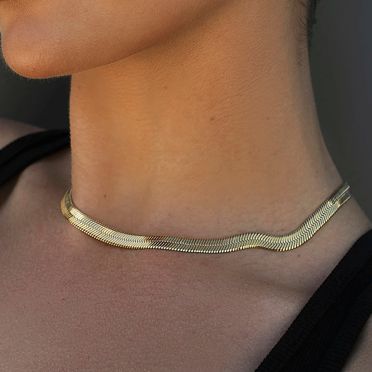 Kika Minimalist Stainless Steel Flat Snake Chain Necklace