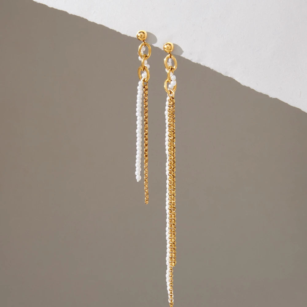 KIKA Asymmetric Imitation Pearl Earrings For Women 18K Gold Plated Stainless Steel L316L