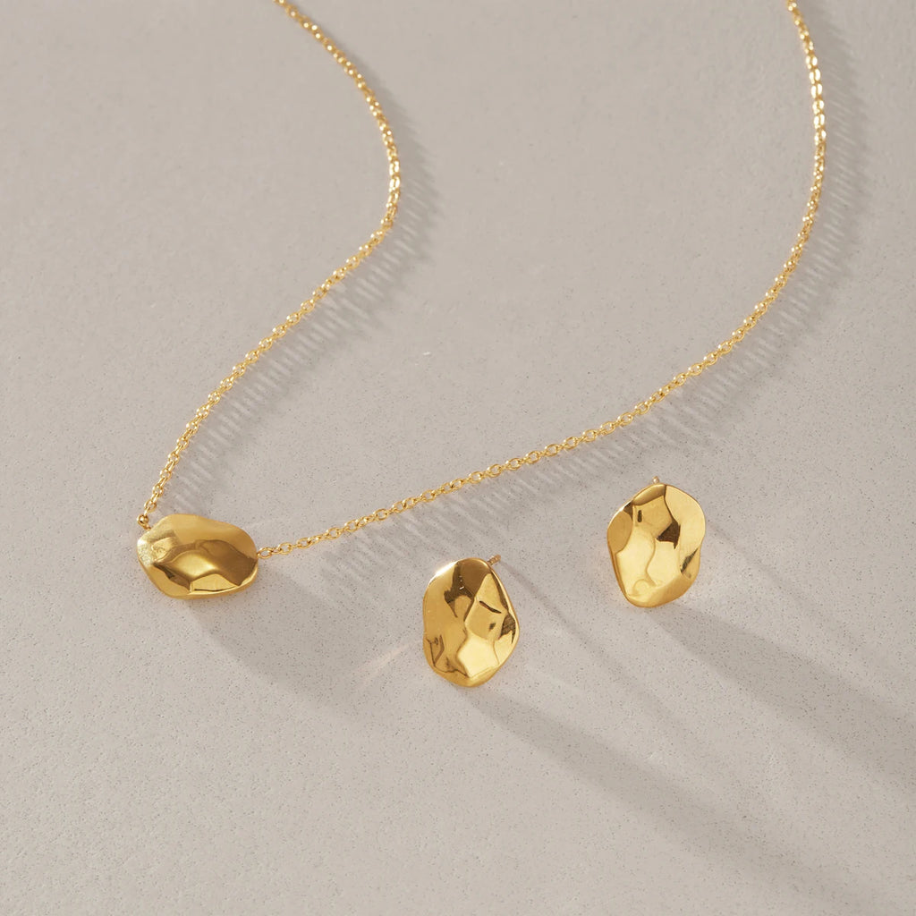 KIKA Classic Geometric Pendant Necklace Stud Earrings PVD 18K Gold Plated Stainless Steel 316L