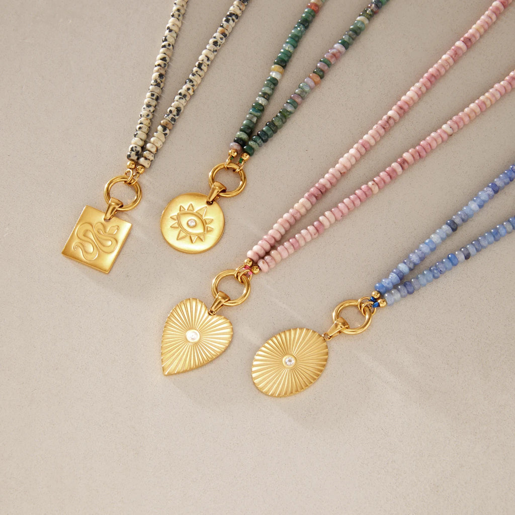 KIKA Geometric Pendant Natural Stone Beaded Necklace For Women Minimalist 18K Gold PVD Plated Stainless Steel 316L Necklace Gift