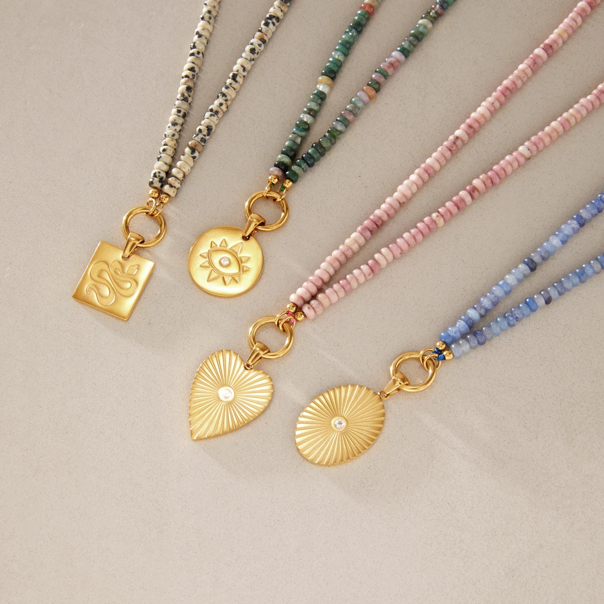KIKA Geometric Pendant Natural Stone Beaded Necklace For Women Minimalist 18K Gold PVD Plated Stainless Steel 316L Necklace Gift