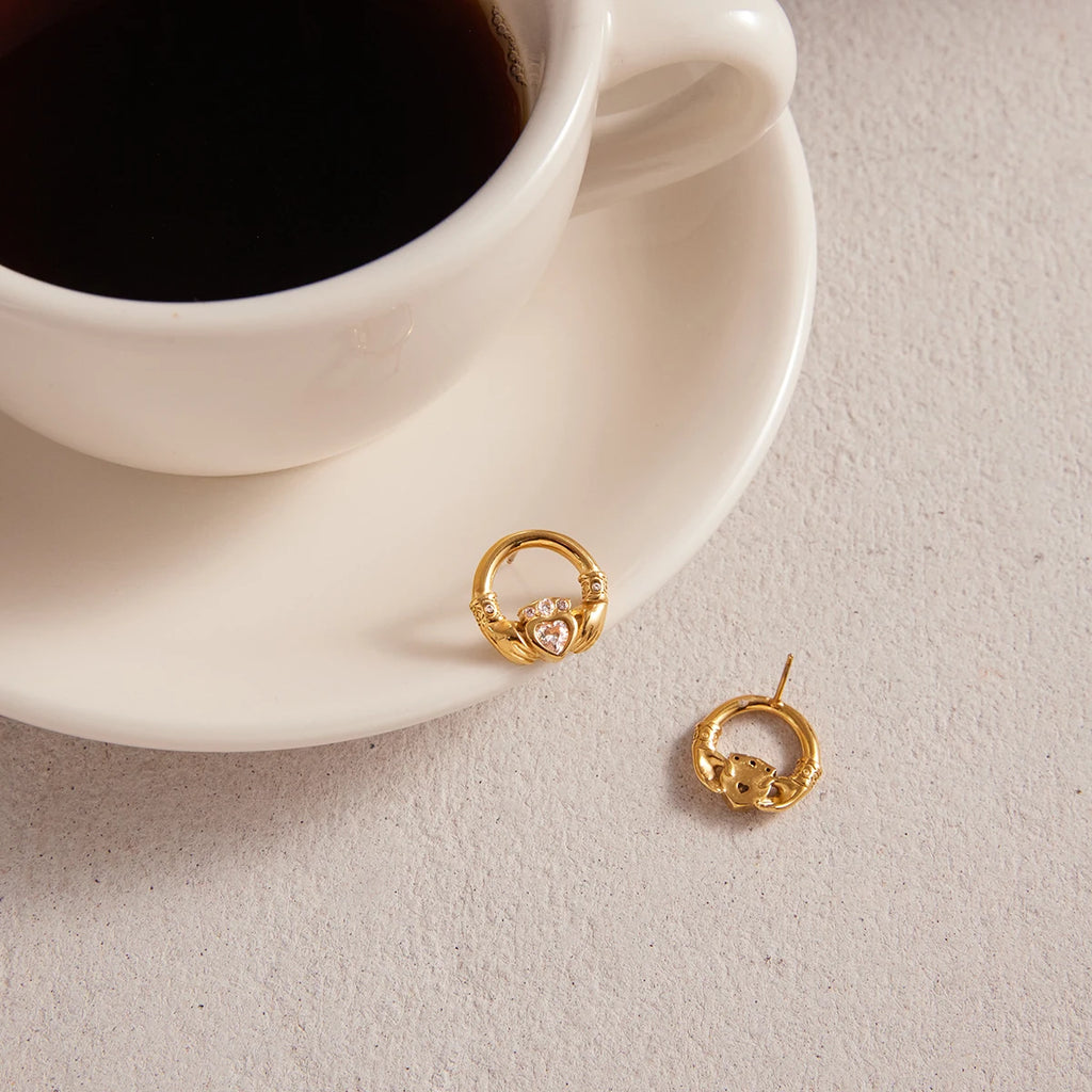 White Heart Shape Rhinestone Friendship Hands Hoop Earring