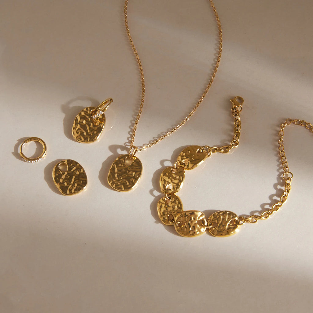 Kika Vintage Geometric Coin Necklace Earrings Bracelet Jewelry Set Gold PVD Plated Stainless Steel Jewelry Set