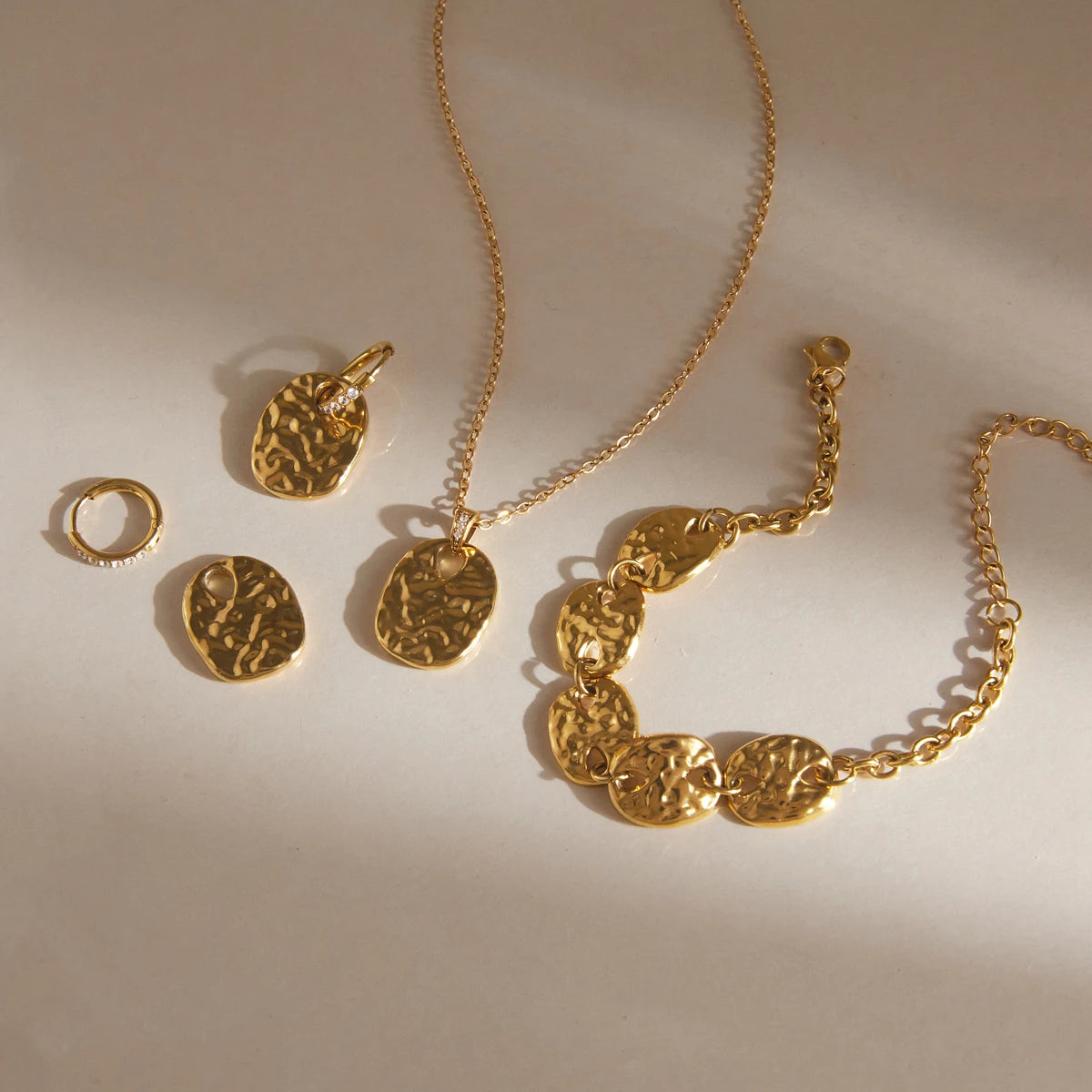 Kika Vintage Geometric Coin Necklace Earrings Bracelet Jewelry Set Gold PVD Plated Stainless Steel Jewelry Set