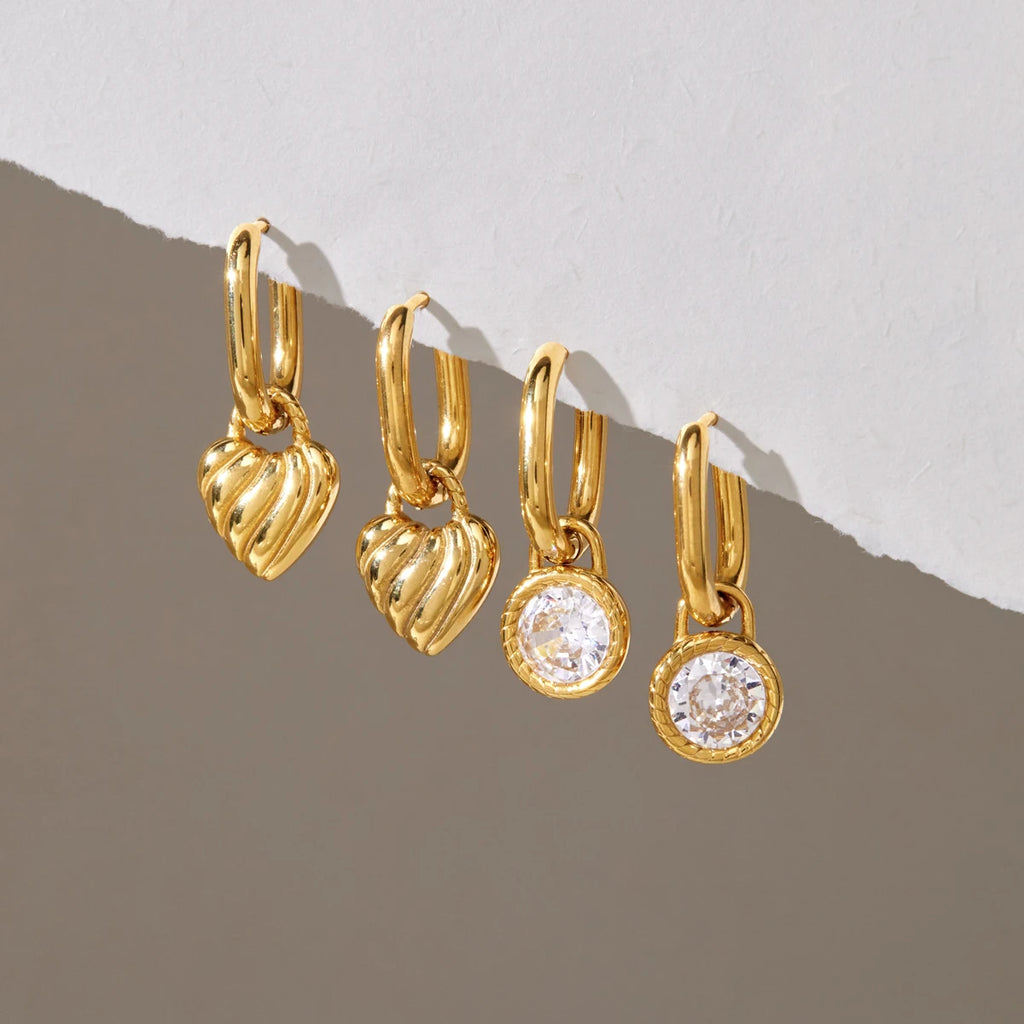 KIKA Round Zircon Heart Drop Earrings For Women Minimalist 18K Gold PVD Plated Stainless Steel 316L