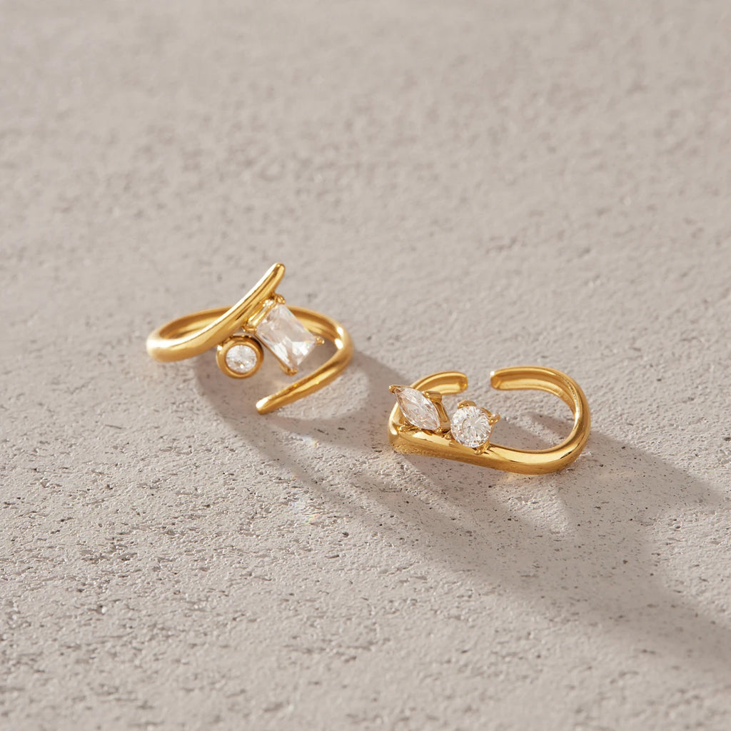 KIKA Classic Geometric Zircon Open Rings  18K Gold PVD Plated Stainless Steel 316L