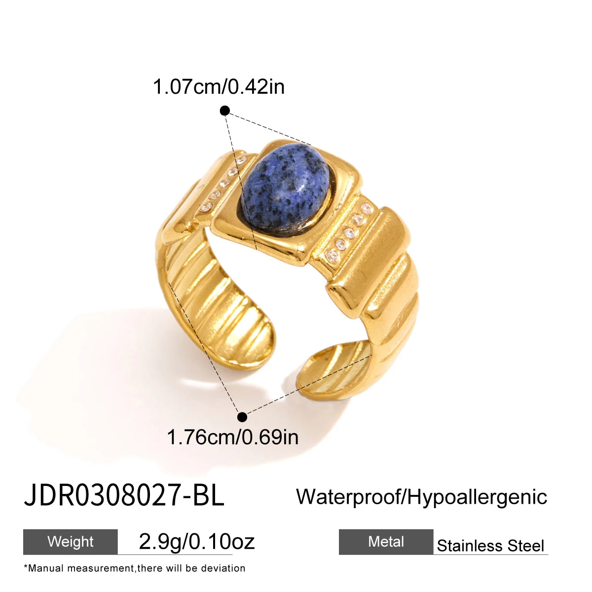 KIKA Lapis Lazuli Malachite Natural Stone Open Rings For Women 18K Gold PVD Plated Stainless Steel Rings Fashion Jewelry Gift