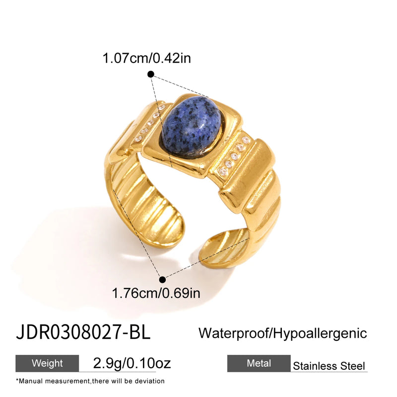 KIKA Lapis Lazuli Malachite Natural Stone Open Rings For Women 18K Gold PVD Plated Stainless Steel Rings Fashion Jewelry Gift