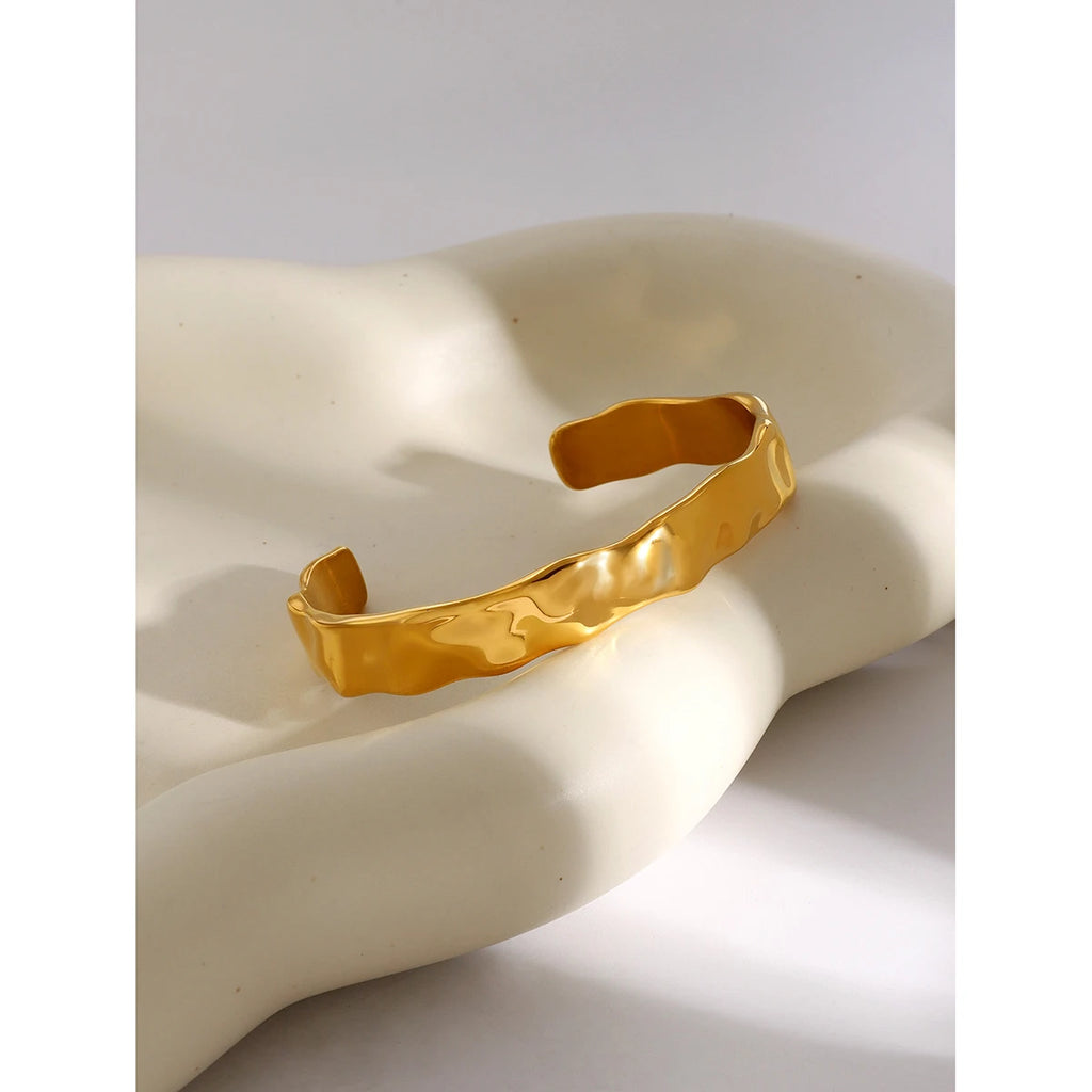 Kika Waterproof 316L Stainless Steel Metal Wide Cuff Bracelet Bangle