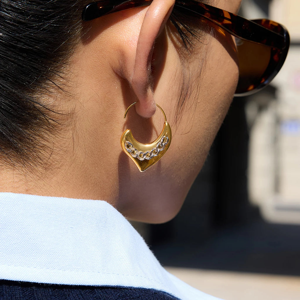 Minimalist Color-block Chain Heart Earrings