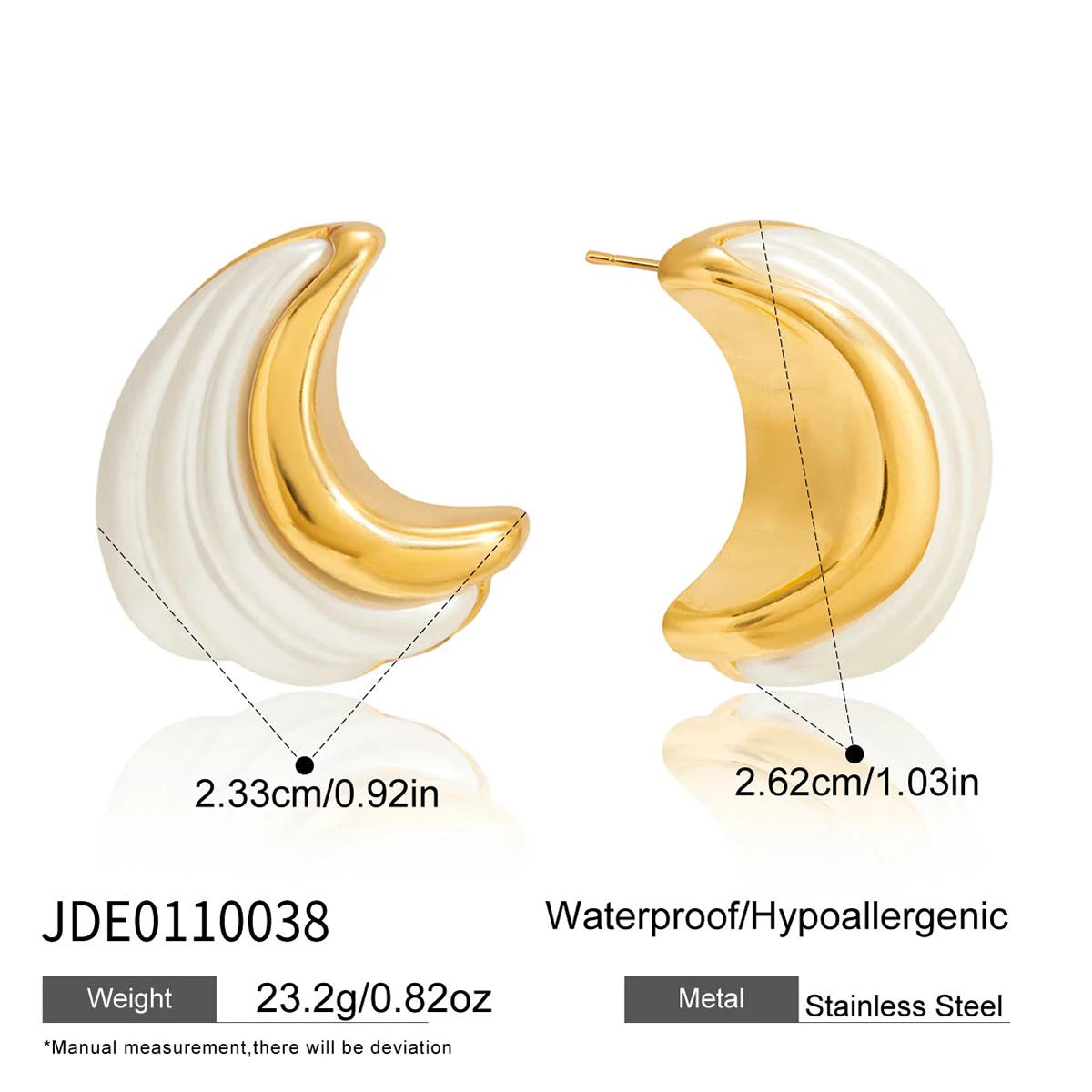 Kika White Resin Moon-Shaped Imitation Pearl Stud Earrings