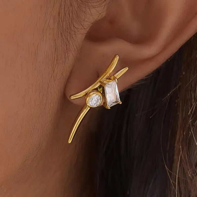 KIKA Delicate Zircon Geometric Stud Earrings  18K Gold PVD Plated Stainless Steel 316L