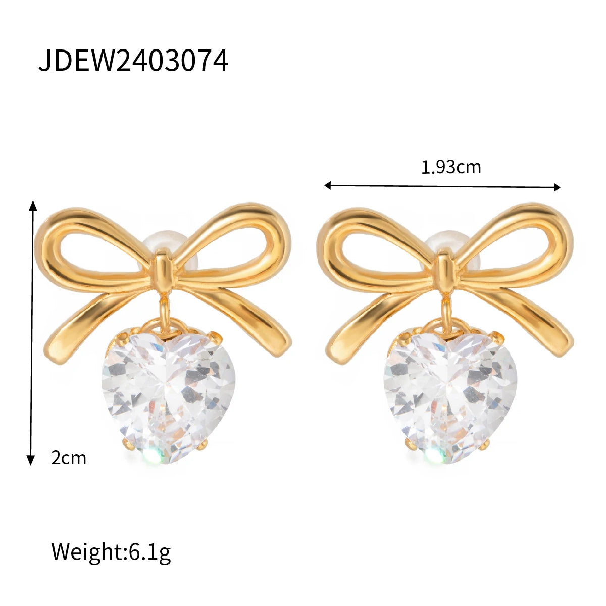 KIKA Bling Cubic Zirconia White Zircon Stud Earrings 18K Gold PVD Plated Stainless Steel 316L
