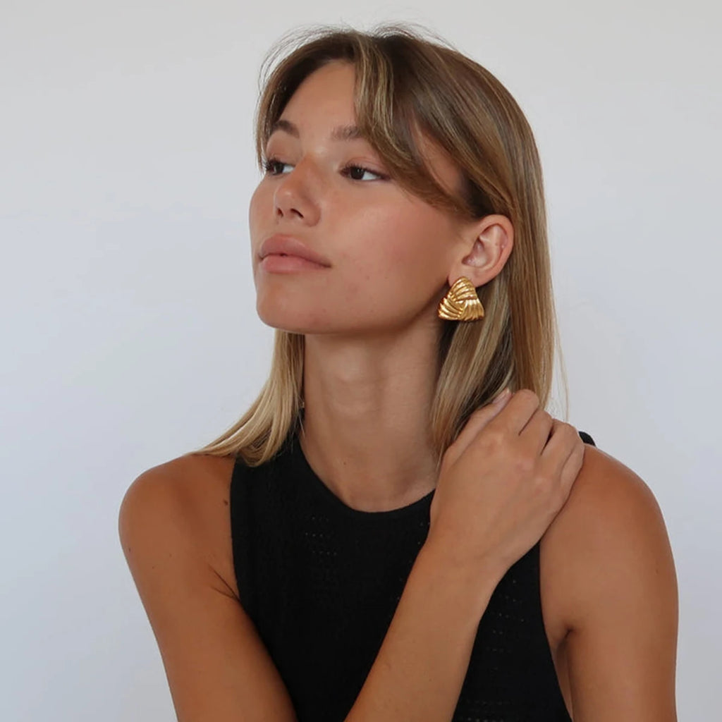 KIKA Best-Selling Waterproof 316L Stainless Steel Metal Geometric Personalized Daily Stud Earrings Gold Color Tarnish Jewelry