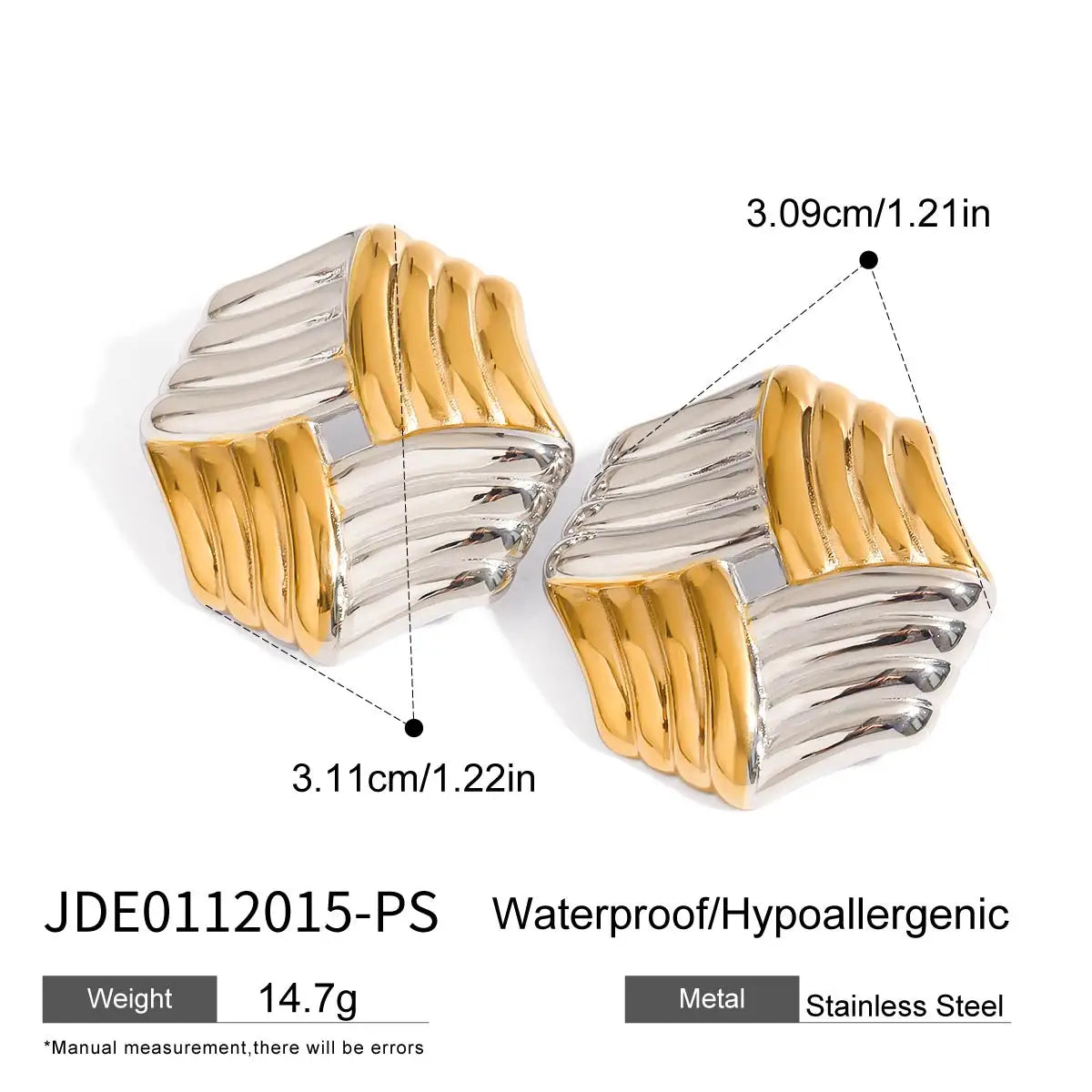 Kika Minimalist 18k Gold Color Stainless Steel Ribbed Geometric Ear Studs