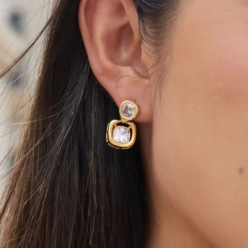 KIKA Delicate Square Zircon Earrings  18K Gold PVD Plated Stainless Steel 316L