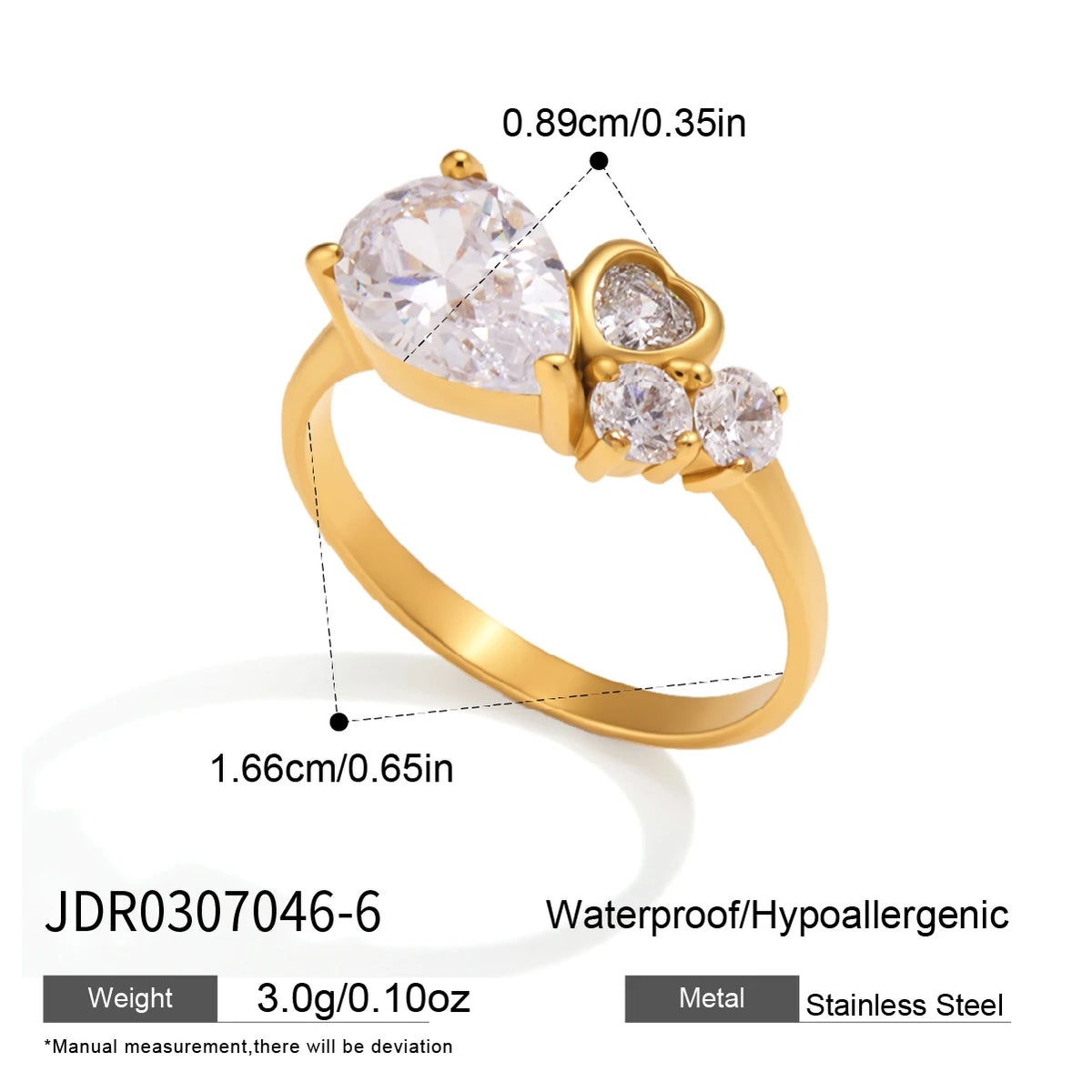 KIKA Round Heart Water Drop Zircon Rings For Women Minimalist 18K Gold PVD Plated Stainless Steel 316L Rings Fashion Jewelry Gift