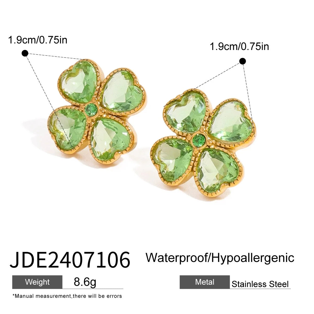 Kika Retro 18K Gold Color Stainless Steel Green Zircon Geometric Earrings