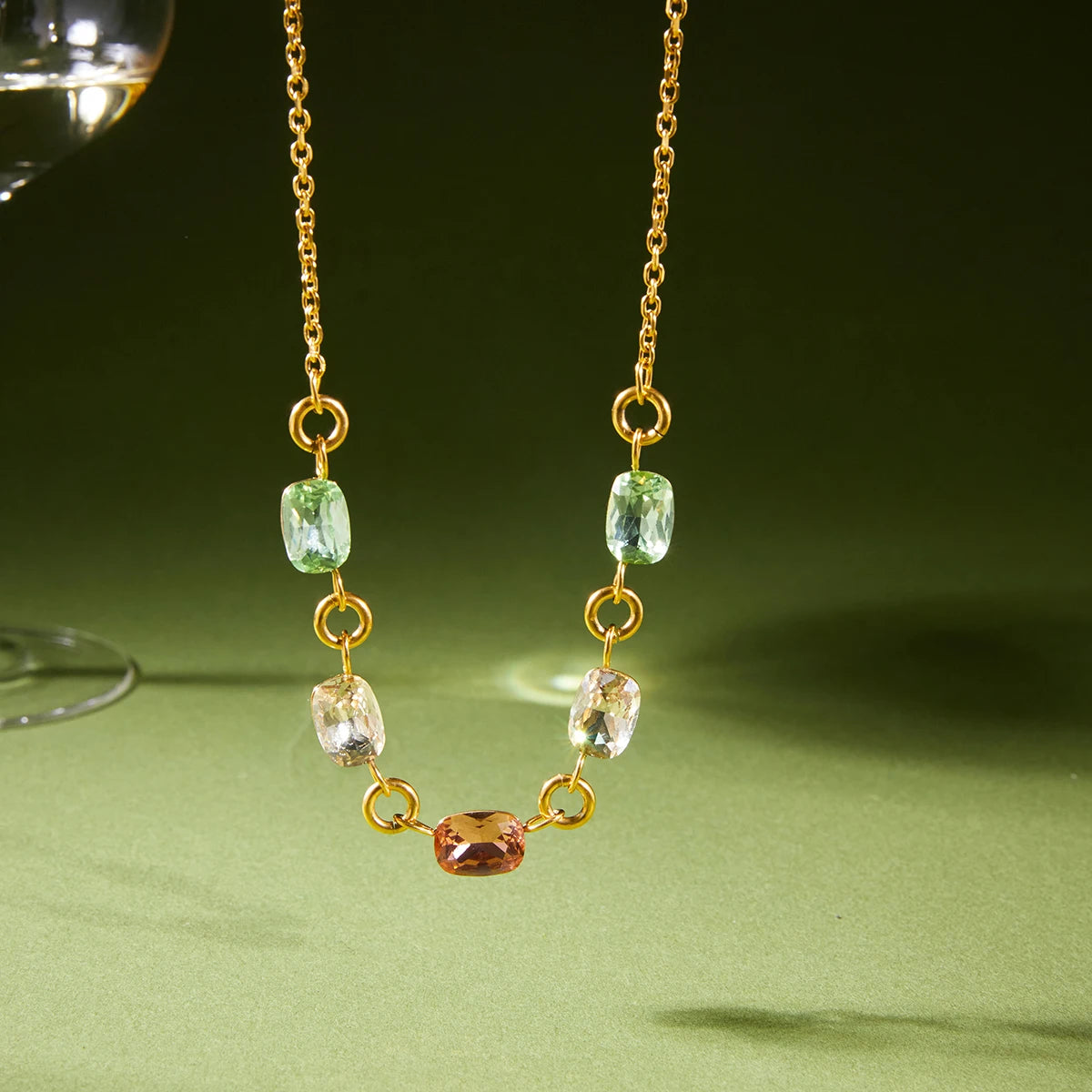 Kika Summer Delicate Geometric Colored Rhinestone Chain Necklace