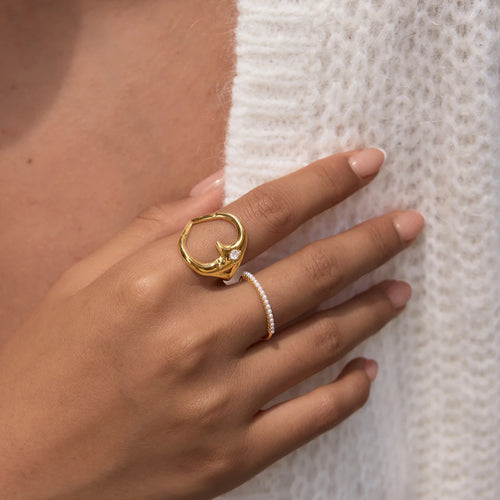 KIKA Classic Moon Shape Hollow Open Rings  PVD Plated Stainless Steel 316L