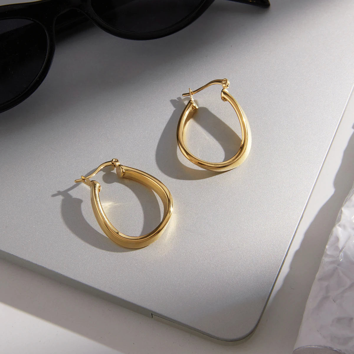 KIKA Hollow Water Drop Clip Earrings  Minimalist 18K Gold PVD Plated Stainless Steel 316L
