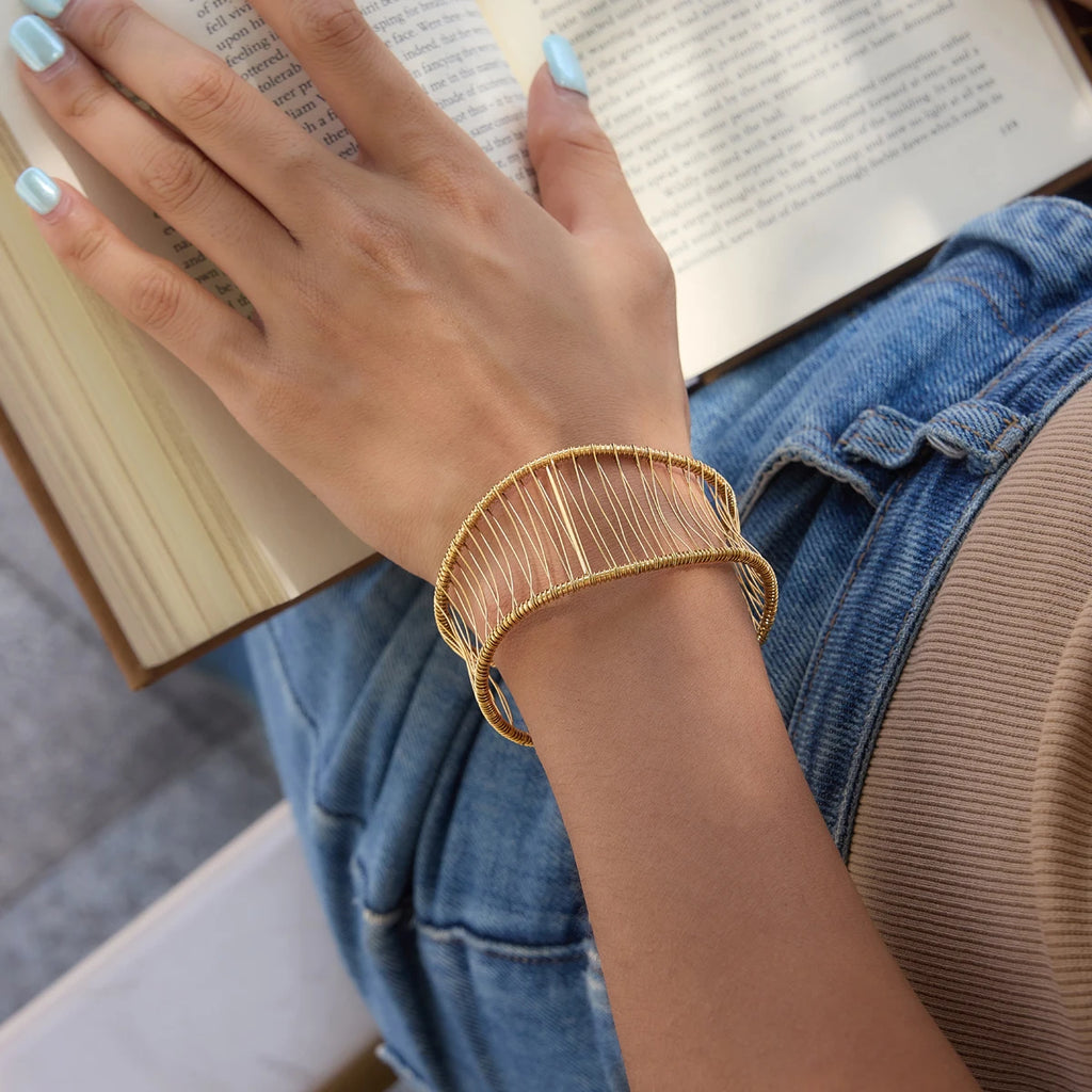 KIKA Multi Layer Hollowed Out Winding Linear Wide Face Bracelet PVD Plated Stainless Steel 316L