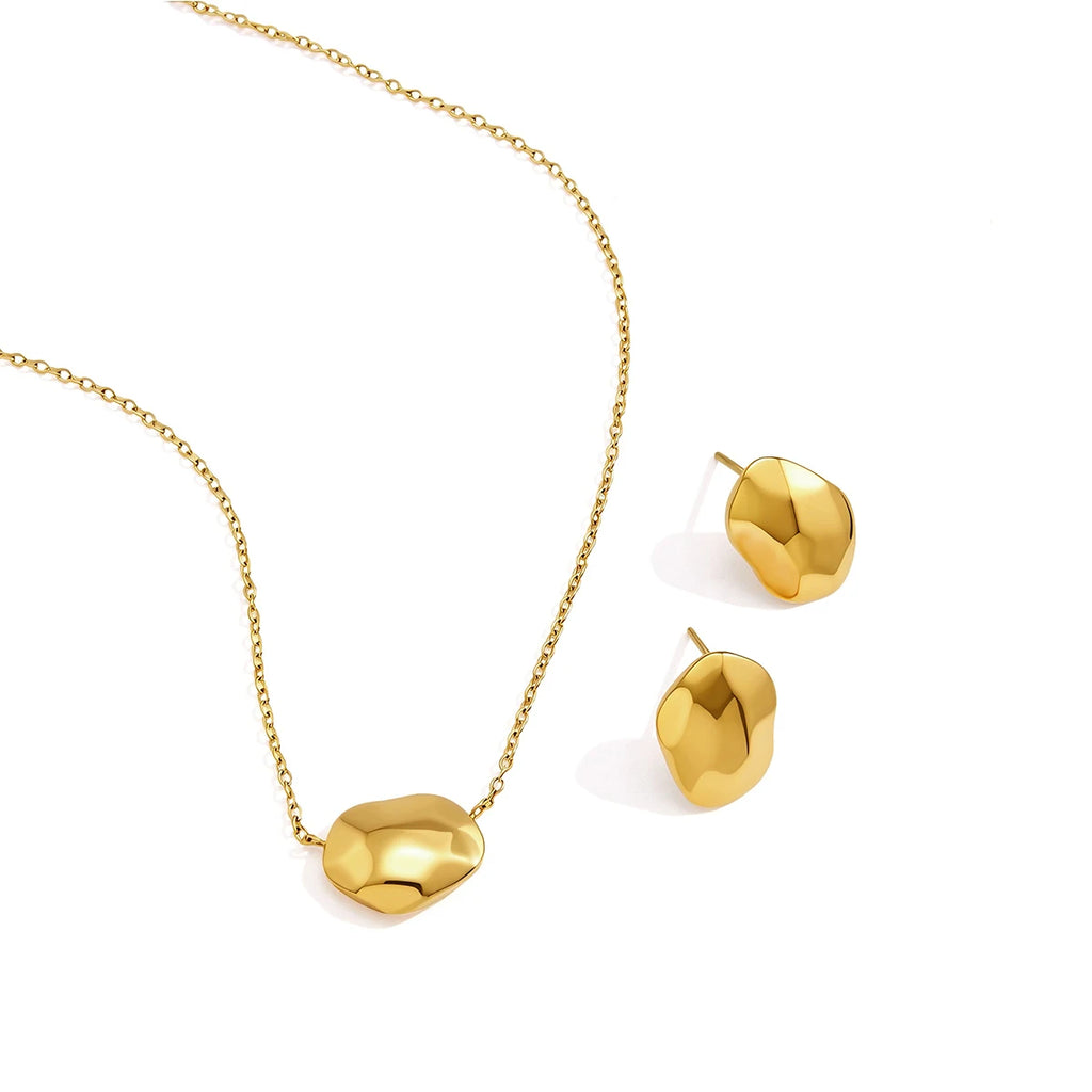 KIKA Classic Geometric Pendant Necklace Stud Earrings PVD 18K Gold Plated Stainless Steel 316L