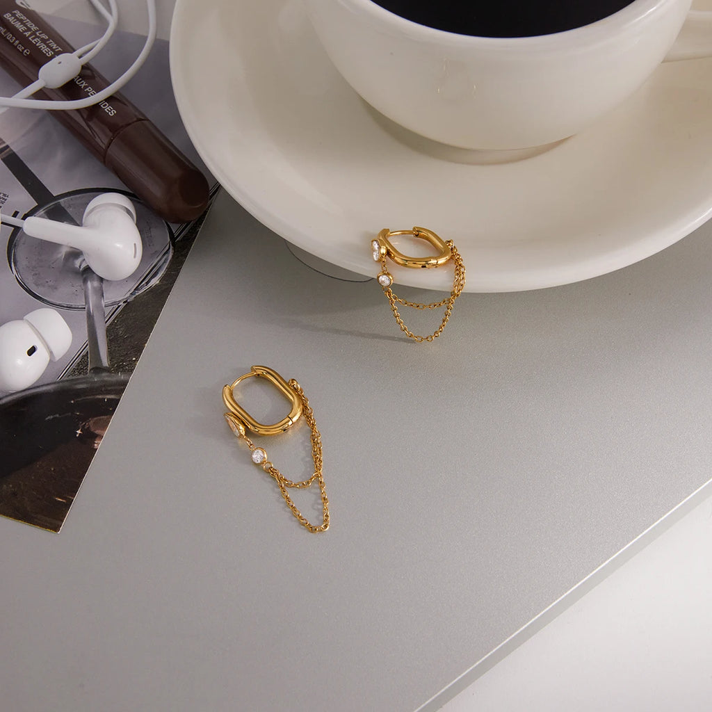 Zircon Earrings With Double Layer