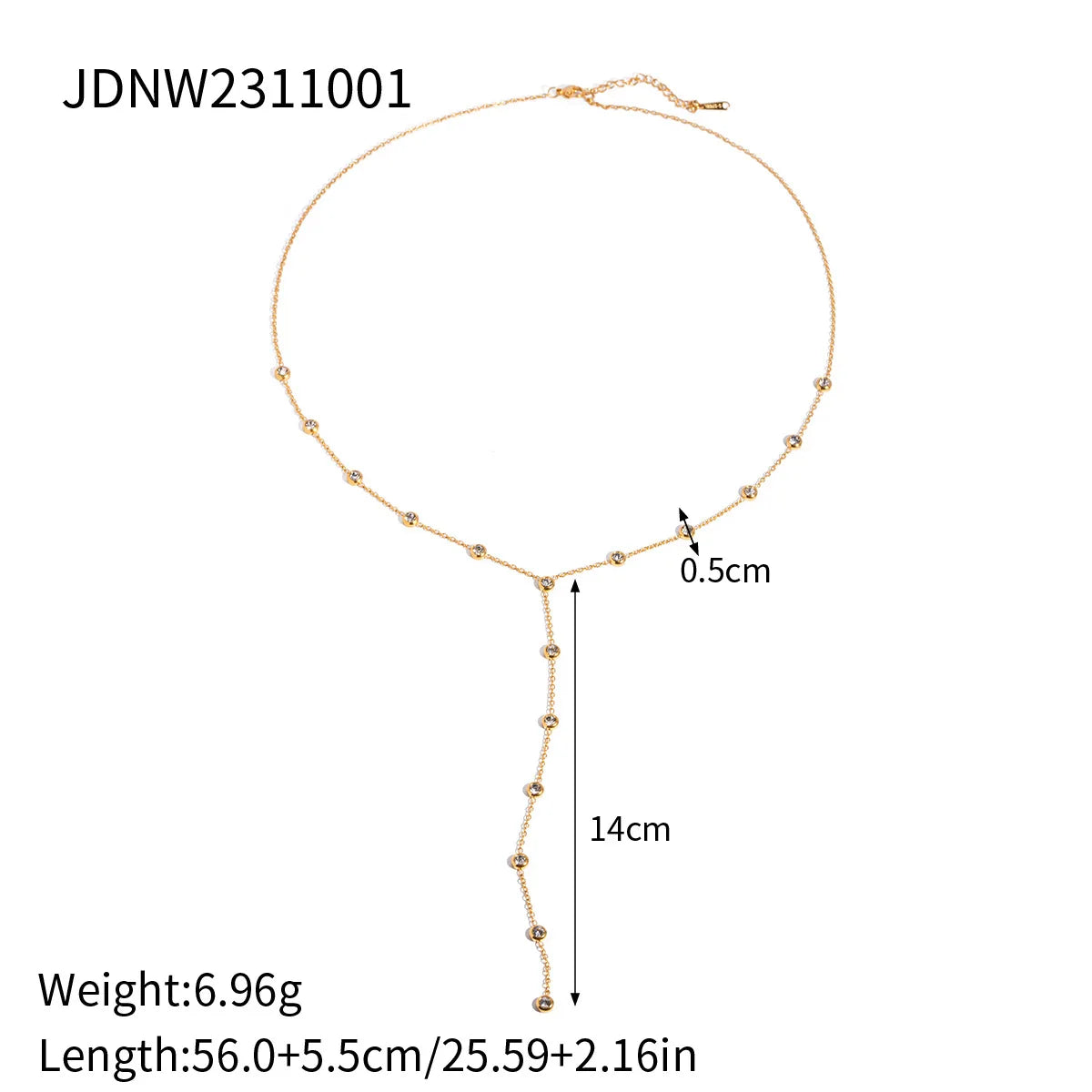 KIKA Delicate Zircon Pendant Y Shape Chain Necklace 18K Gold Plated Stainless Steel Necklace 316L