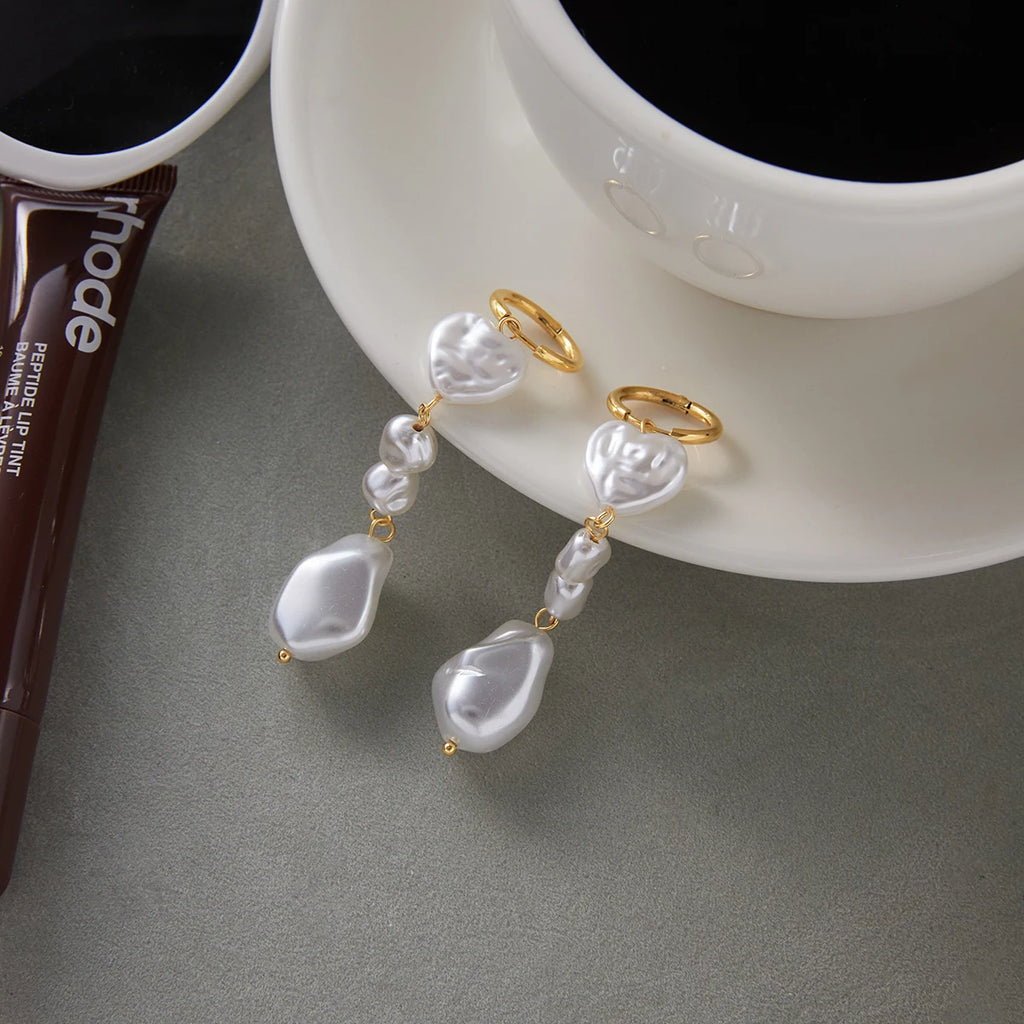 Heart-Shaped Pearl Shaped Acrylic Pearl Tassel Earrings