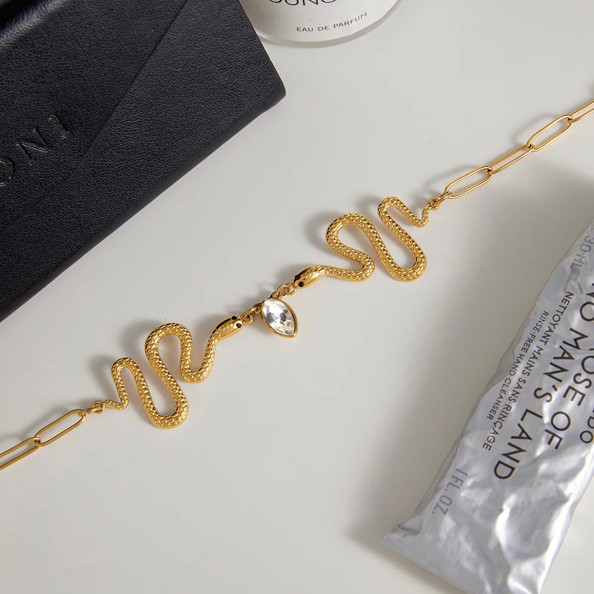 Zircon Pendant Black Rhinestone Snake Shape Chain Necklace